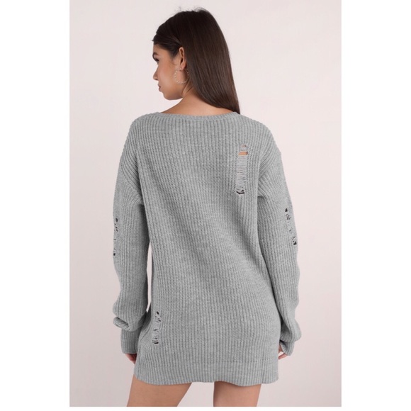 Grey Distressed Sweater Dress NWOT - Picture 2 of 6